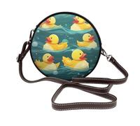 IguaTu Wolf at night Sac à bandoulière rond en cuir pour femme avec bandoulière amovible, sac à main élégant, Canards en caoutchouc, Taille unique