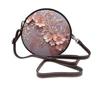 IguaTu Wolf at night Sac à bandoulière rond en cuir pour femme avec bandoulière amovible, sac à main élégant, Floral décoratif élégant or rose, Taille unique