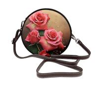 IguaTu Wolf at night Sac à bandoulière rond en cuir pour femme avec bandoulière amovible, sac à main élégant, Roses, Taille unique