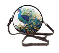 IguaTu Wolf at night Sac à bandoulière rond en cuir pour femme avec bandoulière amovible, sac à main élégant, Motif paon., Taille unique