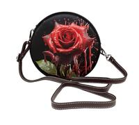 IguaTu Wolf at night Sac à bandoulière rond en cuir pour femme avec bandoulière amovible, sac à main élégant, Rose avec éclaboussures rouges, Taille unique