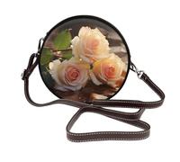 IguaTu Wolf at night Sac à bandoulière rond en cuir pour femme avec bandoulière amovible, sac à main élégant, Roses romantiques., Taille unique