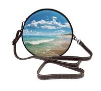 IguaTu Wolf at night Sac à bandoulière rond en cuir pour femme avec bandoulière amovible, sac à main élégant, Sandy Beach, Taille unique