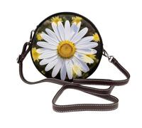 IguaTu Wolf at night Sac à bandoulière rond en cuir pour femme avec bandoulière amovible, sac à main élégant, Marguerite sauvage, Taille unique