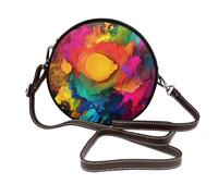 IguaTu Wolf at night Sac à bandoulière rond en cuir pour femme avec bandoulière amovible, sac à main élégant, Couleurs de peinture, Taille unique