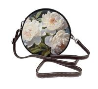 IguaTu Wolf at night Sac à bandoulière rond en cuir pour femme avec bandoulière amovible, sac à main élégant, Pivoine blanche., Taille unique