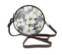 IguaTu Wolf at night Sac à bandoulière rond en cuir pour femme avec bandoulière amovible, sac à main élégant, Fleur blanche., Taille unique