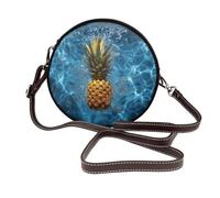 IguaTu Wolf at night Sac à bandoulière rond en cuir pour femme avec bandoulière amovible, sac à main élégant, Ananas dans la piscine, Taille unique