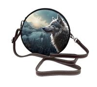 IguaTu Wolf at night Sac à bandoulière rond en cuir pour femme avec bandoulière amovible, sac à main élégant, Loup la nuit, Taille unique