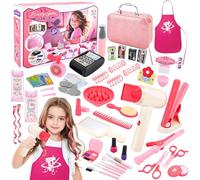 IGUGI Ensemble de Salon de Beauté,Kit de Coiffure pour Enfants,Jouets de Salon de Coiffure,Mode Jeu de Simulation de Coiffeur avec Sèche-Cheveux,Jeu de Rôle de Coiffure pour Fille 3 4 5 6 7 8 Ans