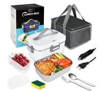 IGUGI Lunch Box Chauffante Électrique 1.8 L,4 en 1 12V/24V/220V~240V Gamelle Chauffante,75-100W Acier Inox Chauffage Rapide Gamelle,pour Bureau,École,Voyage,Voiture,Avec Sac Isotherme
