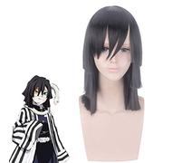 Iguro Obanai courte perruque de style noir tueur de démons Kimetsu no Yaiba cheveux résistants à la chaleur Cosplay Costume perruques + casquette de perruque gratuite PL-553