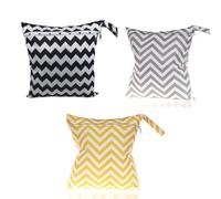 iguTrail Lot de 3 sacs étanches pour maillots de bain et couches - 28 x 30 cm - Motif chevron - Gris/jaune/noir