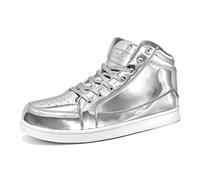 IGxx Baskets punk pour homme avec rivets en métal et lacets - Chaussures de basketball pour la course à pied - Décoration métallique brillante - Bottes de moto, Argent brillant, 42.5/45 EU