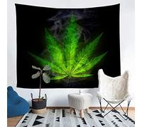 igyhuij feuille de marijuana verte Tapisserie Murales, Tenture Murale Mandala Hippie Psychédélique Bohemian Nature Decoration, Tapisserie Murale pour Salon Chambre Tapestry 150x150 cm