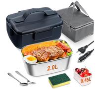 ihakkason Lunch Box Chauffante Électrique 90W Grande Capacité, Gamelle Chauffante en Acier Inoxydable 3 en 1 Portable 12V/24V/220V pour Voiture, Camion et Bureau (Noir, 2 L)