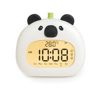IHALO Mignon Réveil Enfant Réveil de Chevet avec Panda Veilleuse Écran LED Numérique 3,15 Pouces Trois Alarmes Mode Week-End Date Heure Température Rechargeable Décoration pour Chambre de Bébé