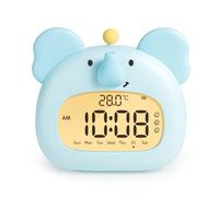 IHALO Réveil décoratif éléphant pour Enfant avec veilleuse, écran LED numérique, 3,15 Pouces, Trois alarmes, Mode W nd, Date, Heure, température, Rechargeable, décoration pour Chambre de bébé