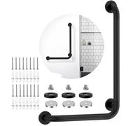 iHansee Barre d'appui inclinée noire mate 40,6 x 61 cm pour salle de bain avec poignée moletée antidérapante, support mural en forme de L pour personnes âgées handicapées, toilettes, baignoire,