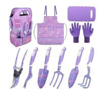 iHansee Lot de 10 outils de jardin violets, outils de jardinage robustes avec poignée ergonomique antidérapante, sac à outils de jardin imprimé floral, cadeaux de jardinage pour femme, cadeau pour