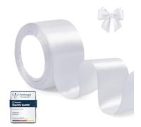 ihaspoko Ruban Satin pour Emballage Cadeau, Blanc, 4cm x 22m | Tissu Polyester Brillant pour Artisanat Bricolage, Bouquet, Cartes DIY, Décoration Fête, Boda, Anniversaire