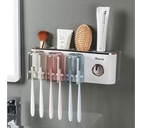 iHave Porte Brosse à Dents Electrique Mural sans Perçage - Support Brosse a Dent Electrique avec Distributeur de Dentifrice, 3 Gobelets Inversés, Rangement Organiseur Salle de Bain, Blanc et Or