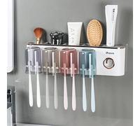 iHave Porte Brosse à Dents Electrique Mural sans Perçage - Support Brosse a Dent Electrique avec Distributeur de Dentifrice, 4 Gobelets Inversés, Rangement Organiseur Salle de Bain, Blanc et Or