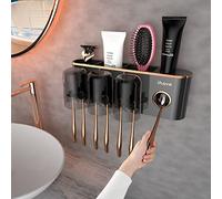 iHave Porte Brosse à Dents Mural pour Salle de Bain avec Distributeur de Dentifrice, 3 Tasses Porte Brosse à Dents - Décoration et Accessoires Salle de Bain - Rangement Brosse a dent(Noir)