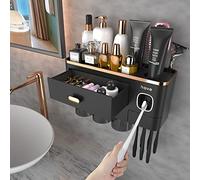 iHave Porte Brosse à Dents pour Salle de Bain, 3 Tasses Porte Brosse à Dents Mural avec Distributeur de Dentifrice - Plateau Grande capacité,-Décoration et Accessoires de Salle de Bain(Or Noir)