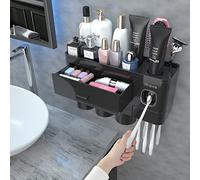 iHave Porte Brosse à Dents pour Salle de Bain, 3 Tasses Porte Brosse à Dents Mural avec Distributeur de Dentifrice - Plateau Grande capacité,-Décoration et Accessoires de Salle de Bain(Noir)