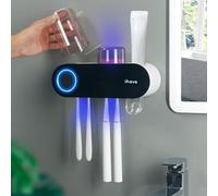 iHave Support Brosse a Dent Electrique sans Perçage avec Stérilisateur UV et Distributeur de Dentifrice - Porte-Brosse à Dents Mural, Désinfection UV-C et UV-A pour Salle de Bain, avec 2 Gobelets