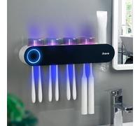 iHave Support Brosse a Dent Electrique sans Perçage avec Stérilisateur UV et Distributeur de Dentifrice - Porte-Brosse à Dents Mural, Désinfection UV-C et UV-A pour Salle de Bain, avec 4 Gobelets