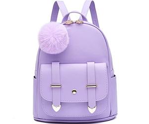 IHAYNER Mini Sac à Dos Tendance pour Filles, Femmes et Adolescentes - Sac à Main en Cuir PU avec Pompon - Sac à Bandoulière Violet, Petit