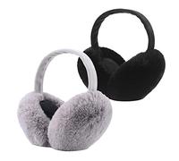 IHCEMIH 2 Pièces Cache-oreilles Femme Accessoires d'Hiver Peluche Moelleux Pliable Thermique pour l'Extérieur Ski Course Oreilles Protection Contre le Vent Froid Cadeau pour Filles Adultes Noir Gris