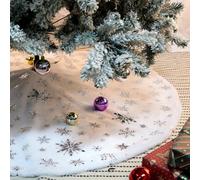 IHCEMIH Grande jupe de sapin de Noël blanche - Flocon de neige de luxe en fausse fourrure - Tapis de base de sapin de Noël - Décoration de fête de vacances, de maison, de festival - 122 cm