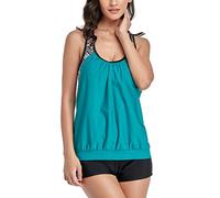 IHCEMIH Maillot de Bain 2 Pieces Femme Tankini Push up Rembourre Amincissant Taille Haute Mayo Maillots Bain Piscine Plage Natation Été Vintage Monokini Top Bikini Short Ensemble Madame Vert 3XL