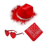 Ihdjasg Ensemble de chapeaux de cowboy de Noël, ensemble de chapeaux de cowboy de Noël - Chapeau occidental de de chapeau | 3X chapeau de cow-girl, lunettes Bandana Vintage en forme de cœur
