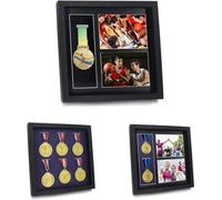 IHEIPYE Grande boîte à médailles - Présentoir Parfait pour Les Militaires de Guerre, Les Coureurs, Les Marathons, Les gagnants RECE, Le Football, la Gymnastique et Tous Les Sports (Noir, 30,5 x 30,5