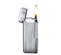 IHGVVING Briquet de Poche Ultra-Fin, Design en métal brossé, allumage Vertical, Coupe-Vent, meule coulissante latérale, Taille S, Cadeau for Homme (sans Butane)(Silver)