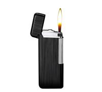 IHGVVING Briquet de Poche Ultra-Fin, Design en métal brossé, allumage Vertical, Coupe-Vent, meule coulissante latérale, Taille S, Cadeau for Homme (sans Butane)(Black)