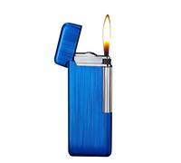 IHGVVING Briquet de Poche Ultra-Fin, Design en métal brossé, allumage Vertical, Coupe-Vent, meule coulissante latérale, Taille S, Cadeau for Homme (sans Butane)(Blue)