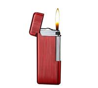 IHGVVING Briquet de Poche Ultra-Fin, Design en métal brossé, allumage Vertical, Coupe-Vent, meule coulissante latérale, Taille S, Cadeau for Homme (sans Butane)(Red)