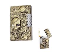 IHGVVING Briquet Tête de Mort Gravé à Flamme Douce et Jet - Gonflable Réglable, Antique Rétro - Cadeau pour Homme (Sans Gaz) - Noir Gris (Bronze)