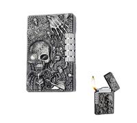IHGVVING Tête de Mort Gravé, Flamme Douce, Torche à Jet, Gonflable Réglable, Antique Rétro, Cadeau pour Homme (Sans Gaz) - Noir Gris