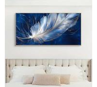 IHHGNB 1 tableau imprimé moderne sur toile, motif plumes bleues et blanches, décoration murale abstraite moderne pour salon (75 x 150 cm (30 x 59 pouces) / sans cadre)