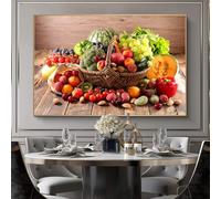 IHHGNB Affiche et impression de cuisine « Panier de légumes et de fruits », tableau sur toile représentant des aliments verts pour la salle à manger (70 x 90 cm (26 x 35 po) / sans cadre)