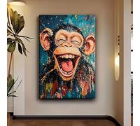 IHHGNB Affiche et impressions abstraites de singe joyeux, art graffiti animalier, peinture sur toile, tableau mural pour la décoration du salon (80 x 120 cm (31 x 47 po) / sans cadre)