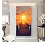IHHGNB Affiche et impressions Coucher de soleil en bord de mer Peinture sur toile avec mouette Paysage Art mural Tableau pour la décoration du salon (55x110cm(22x43in)/Sans cadre)