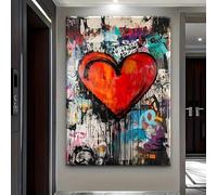 IHHGNB Affiche et impressions de cœurs graffiti colorés, peinture sur toile, art mural pour la décoration du salon, sans cadre (70 x 90 cm / 26 x 35 pouces)