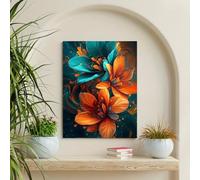 IHHGNB Affiche et impressions florales orange et blanches, peinture sur toile abstraite de fleurs, art mural pour la décoration du salon (60 x 80 cm (24 x 31 po) / sans cadre)